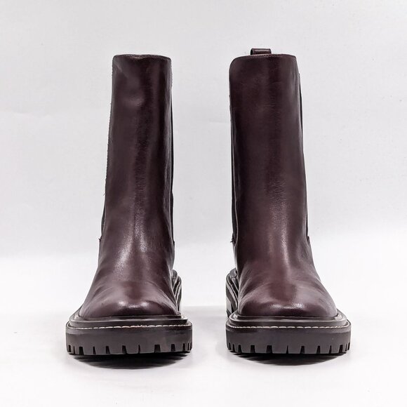 Tory Burch Women Benton Chelsea Stretchy Burgundy Leather Lug Ankle Boots sz 8 - Picture 2 of 11